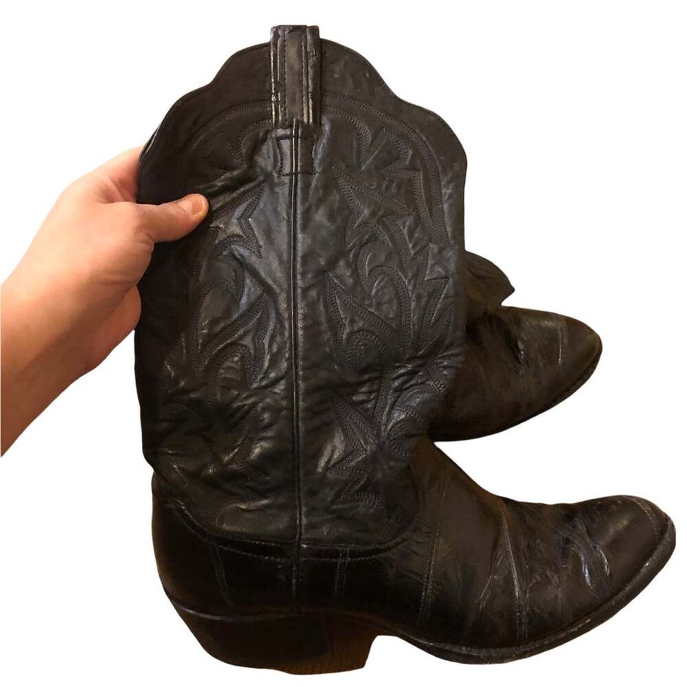 Black Leather Larry Mahan Cowboy Western Boots shoe - Picture 3 of 12